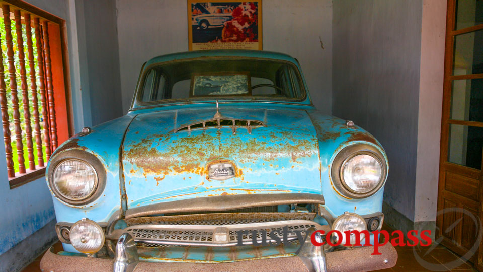 The Austin that Thich Quang Duc drove to his self immolation. Malcolm Browne's haunting photograph is behind the car.